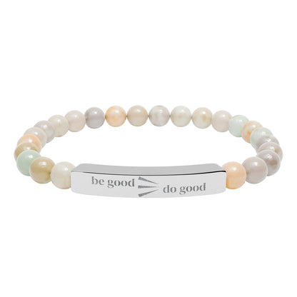 Engraved Natural Stone Stretch Bracelet — Personalized Bar Bead Bracelet