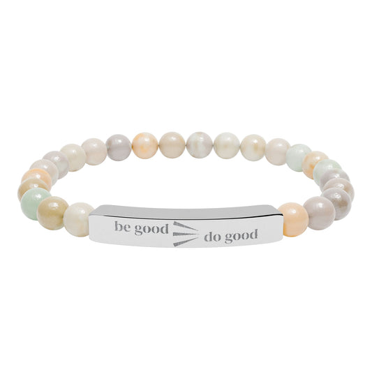 Engraved Natural Stone Stretch Bracelet — Personalized Bar Bead Bracelet