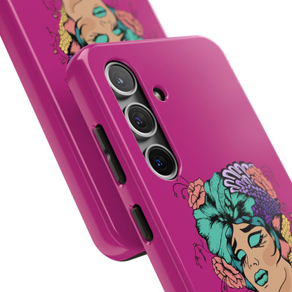 Floral Muse Tough Phone Case — Bold Pink Artistic Portrait Phone Cover