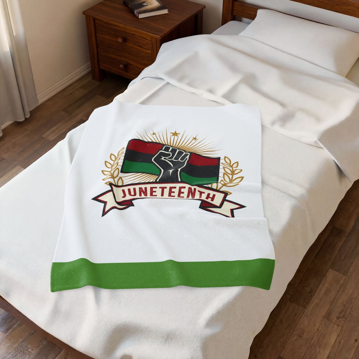 Juneteenth Velveteen Plush Blanket — Afrocentric Fist & Pan-African Flag Design