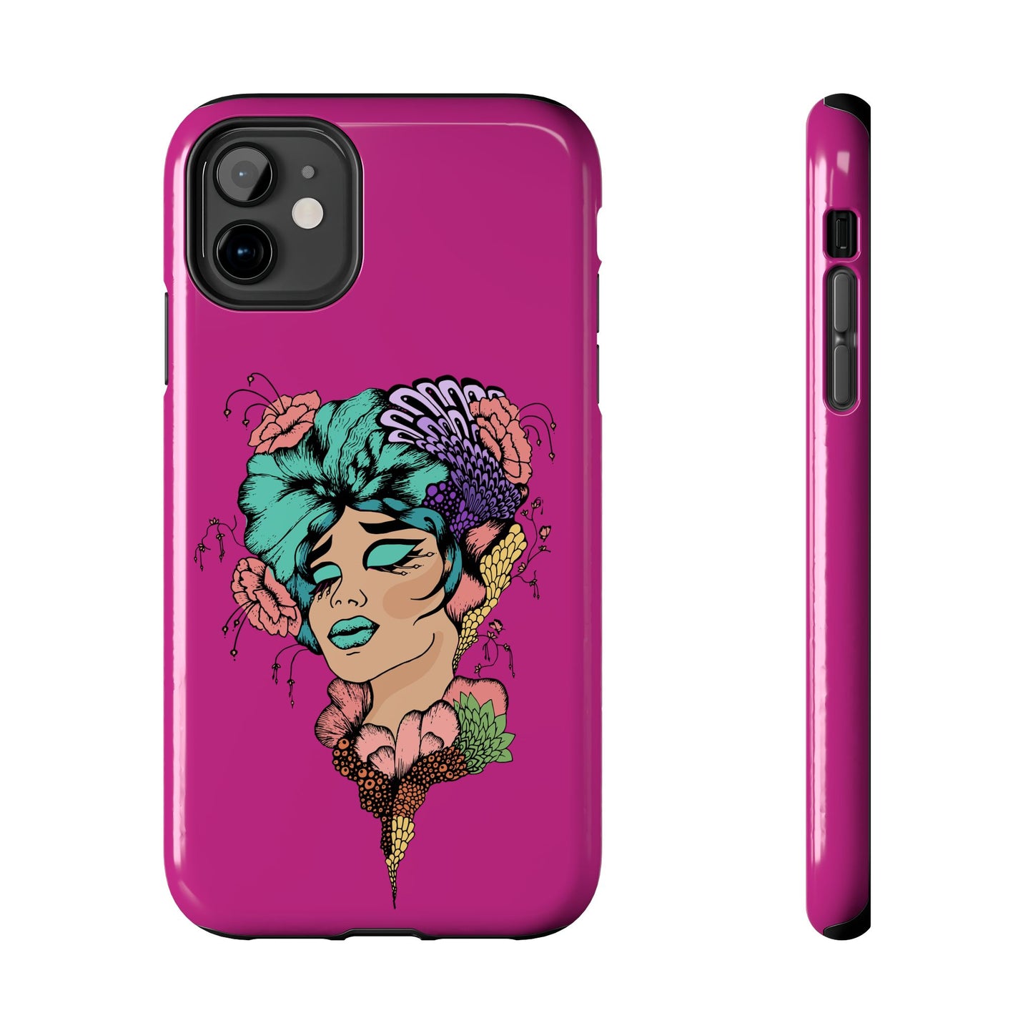 Floral Muse Tough Phone Case — Bold Pink Artistic Portrait Phone Cover