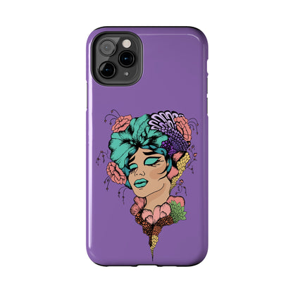 Floral Dreamer Tough Phone Case — Purple Artistic Woman Illustration, Protective iPhone Cover