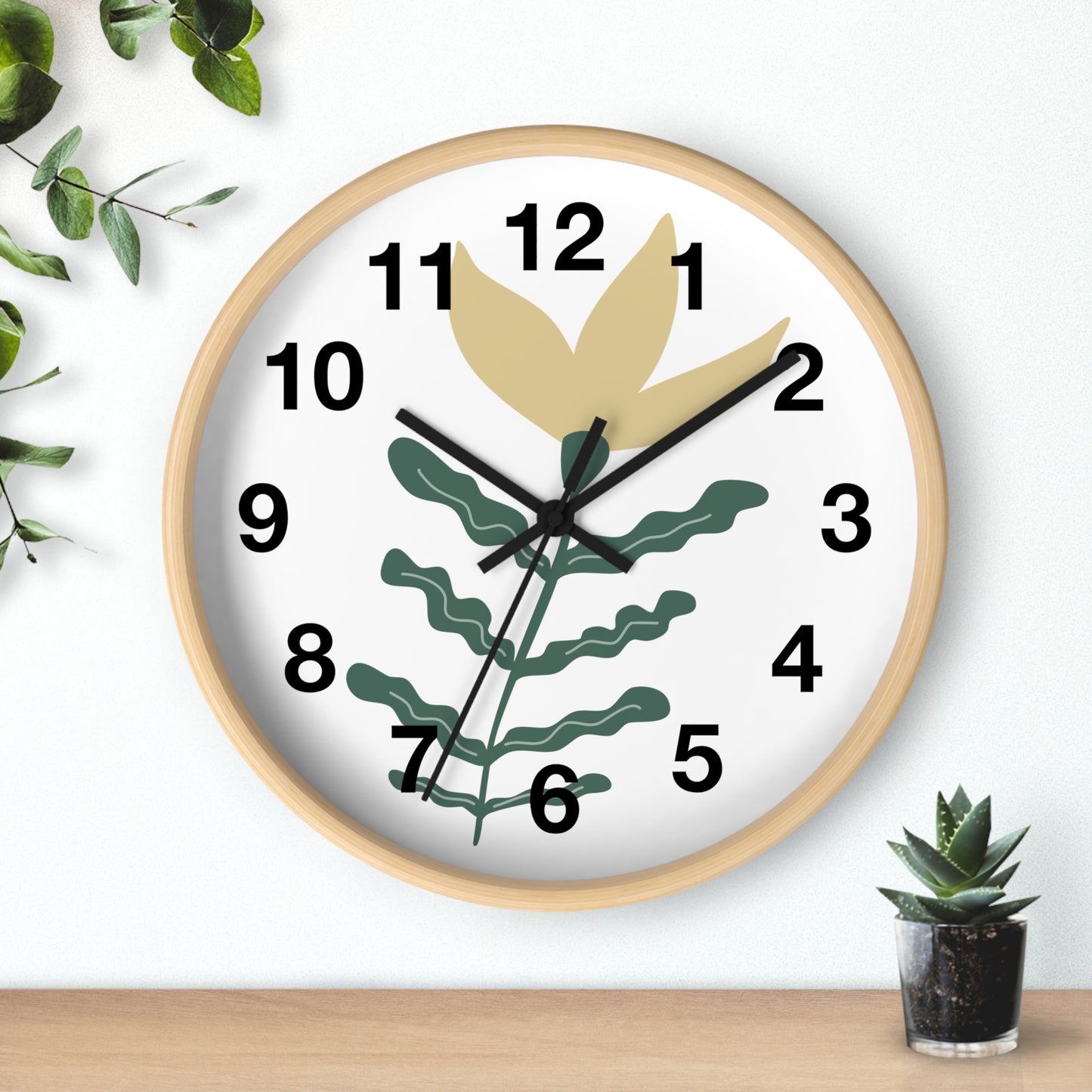 Botanical Wall Clock — Minimal Floral Timepiece