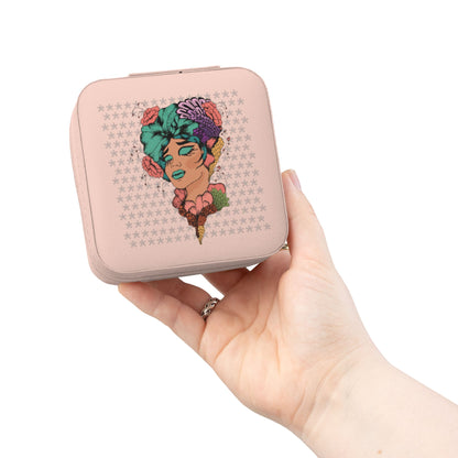 Compact Floral Portrait Jewelry Travel Case — Portable Ring & Earring Organizer