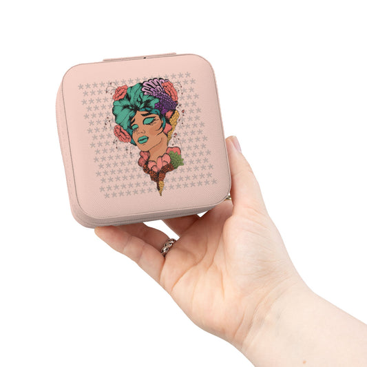 Compact Floral Portrait Jewelry Travel Case — Portable Ring & Earring Organizer