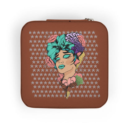 Compact Floral Portrait Jewelry Travel Case — Portable Ring & Earring Organizer