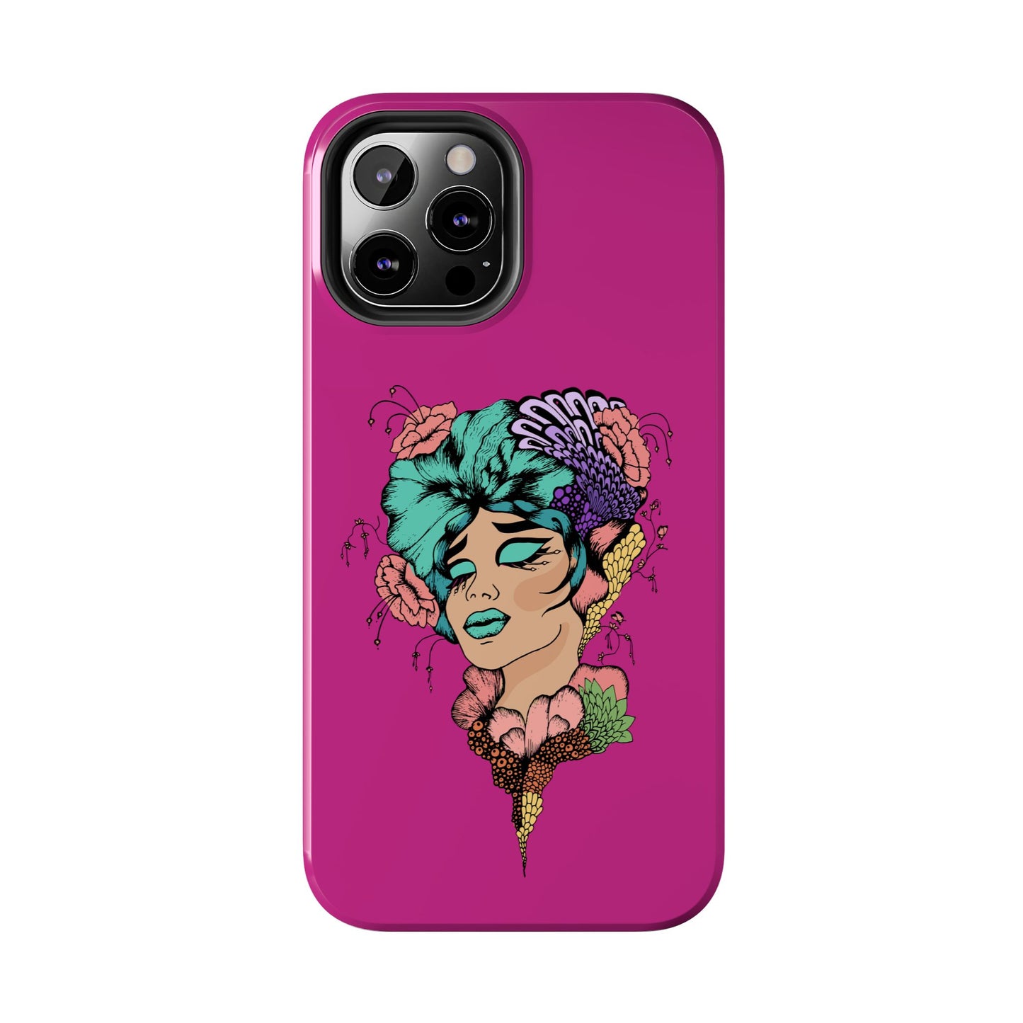 Floral Muse Tough Phone Case — Bold Pink Artistic Portrait Phone Cover