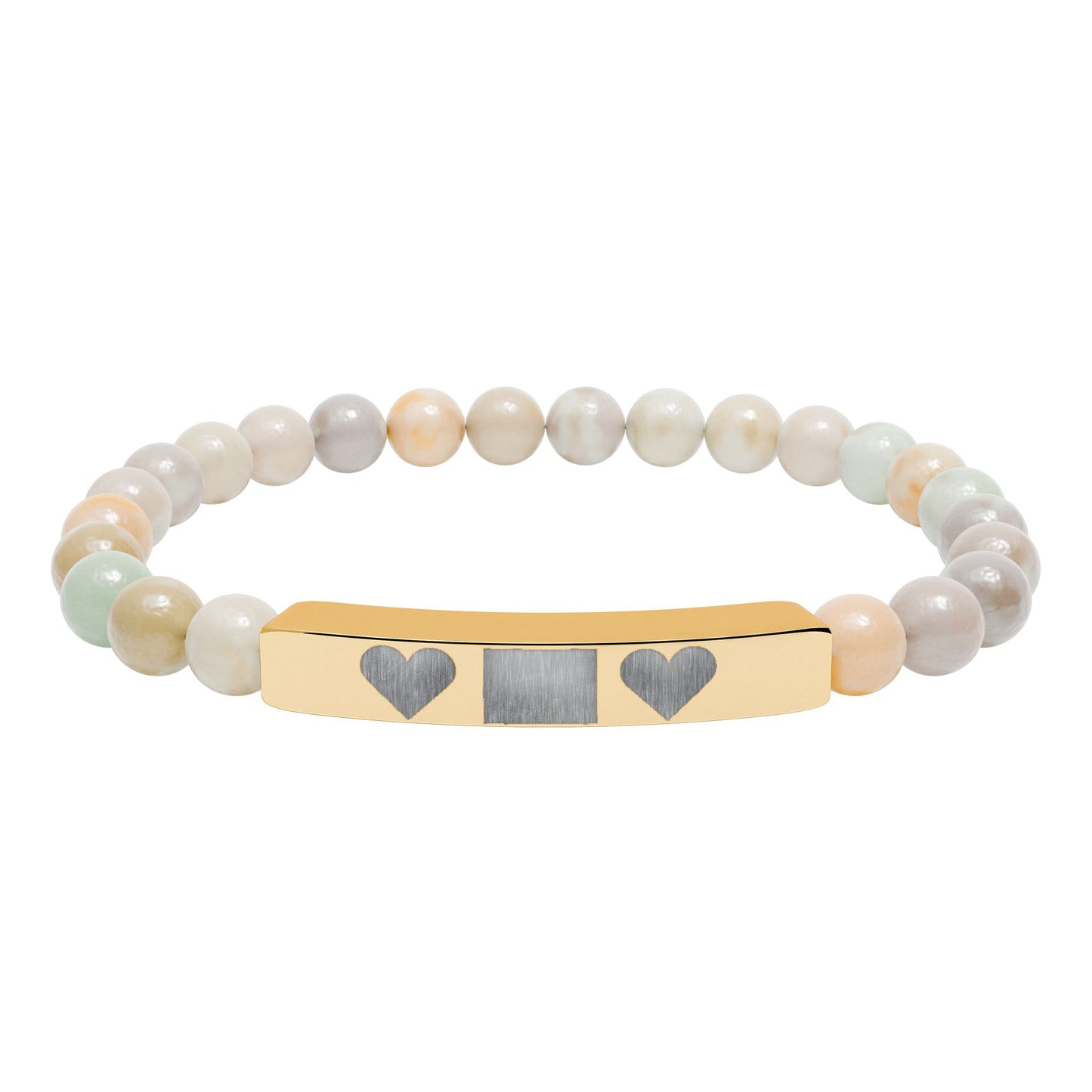 Engravable Natural Stone Bar Bracelet — Personalized Heart Stretch Bead Bracelet I LOVE YOU MOM WITH HEARTS