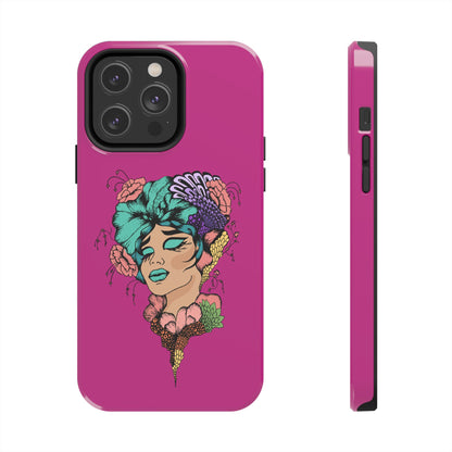 Floral Muse Tough Phone Case — Bold Pink Artistic Portrait Phone Cover