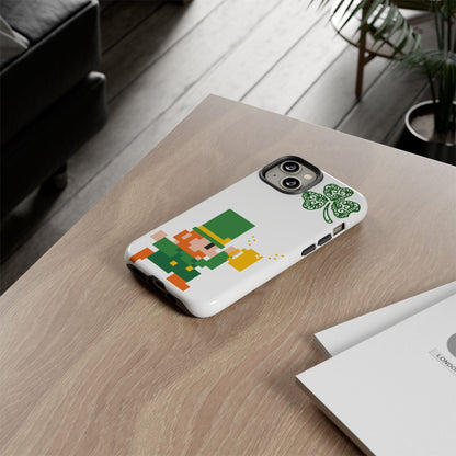 St. Patrick’s Pixel Leprechaun Phone Case — Cute Retro Gaming Clover Design