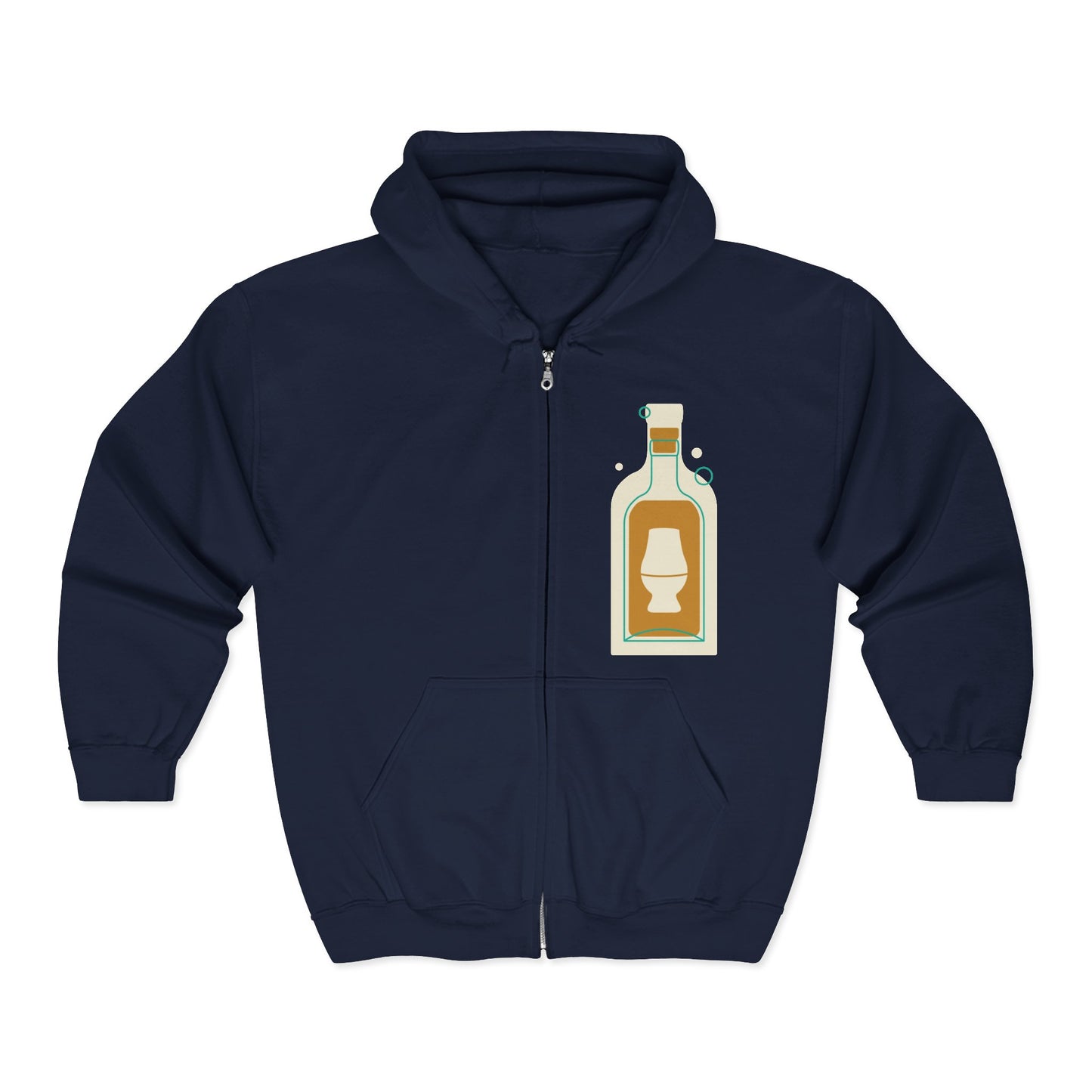 Zip Hoodie with Bottle & Digital Timer Design — Vintage Liqueur Bottle Graphic