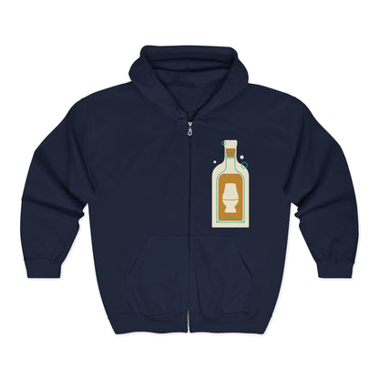 Zip Hoodie with Bottle & Digital Timer Design — Vintage Liqueur Bottle Graphic