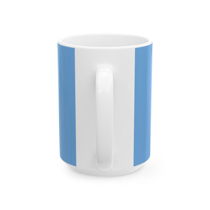 Blue Ceramic Mug with Interlocking Gold Rings – Minimalist Modern Coffee Cup (11oz, 15oz)