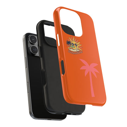 Summertime Palm Tough Phone Case — Retro Sun & Pink Palm Tropical Protective Cover
