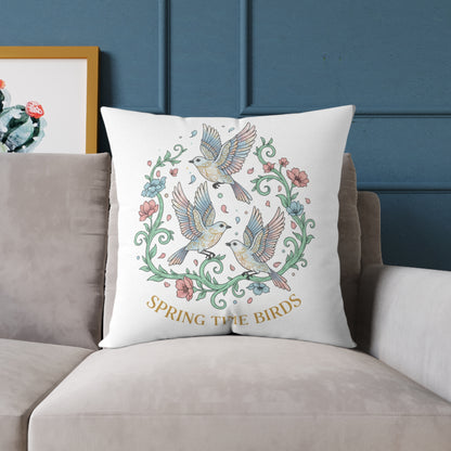 Spring Time Birds Square Throw Pillow — Floral Hummingbird Accent Cushion