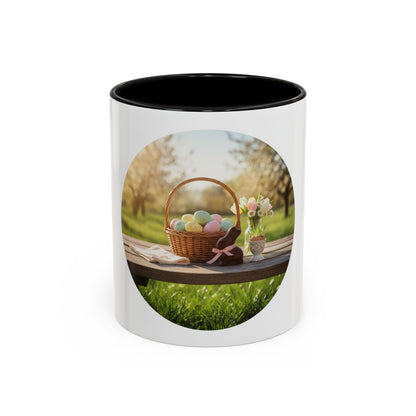 Easter Basket Coffee Mug — Spring Pastel Egg Design (11/15oz Accent Mug)