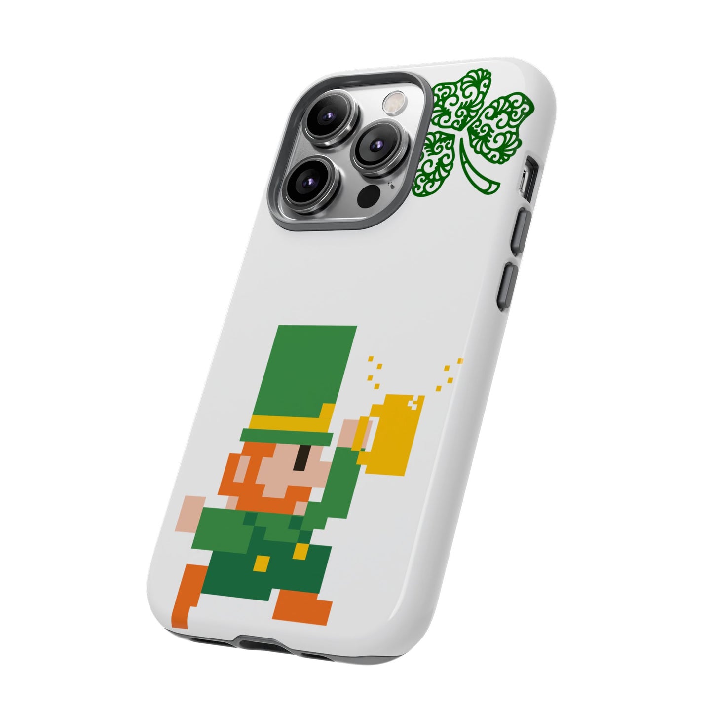 St. Patrick’s Pixel Leprechaun Phone Case — Cute Retro Gaming Clover Design