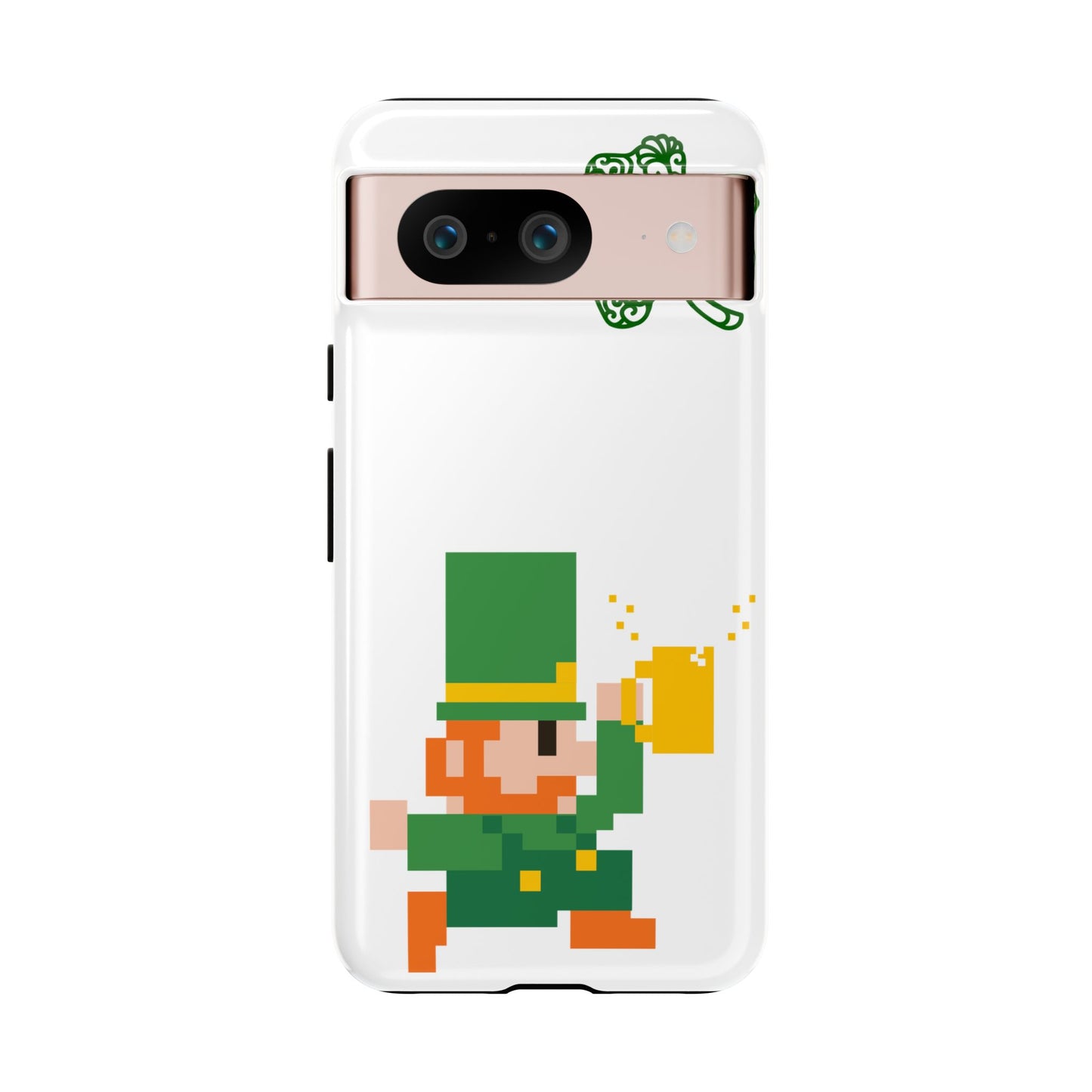 St. Patrick’s Pixel Leprechaun Phone Case — Cute Retro Gaming Clover Design