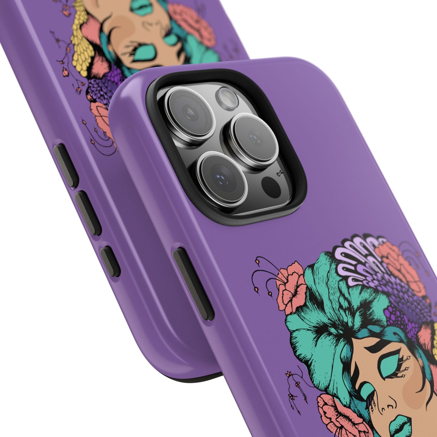 Floral Dreamer Tough Phone Case — Purple Artistic Woman Illustration, Protective iPhone Cover