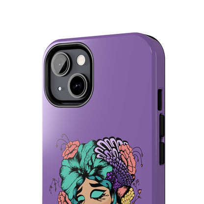Floral Dreamer Tough Phone Case — Purple Artistic Woman Illustration, Protective iPhone Cover