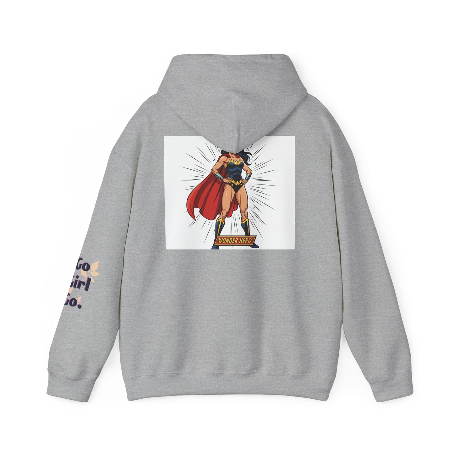 Wonder Woman Hoodie — Vintage Superhero Graphic Sweatshirt ('Go girl' sleeve)