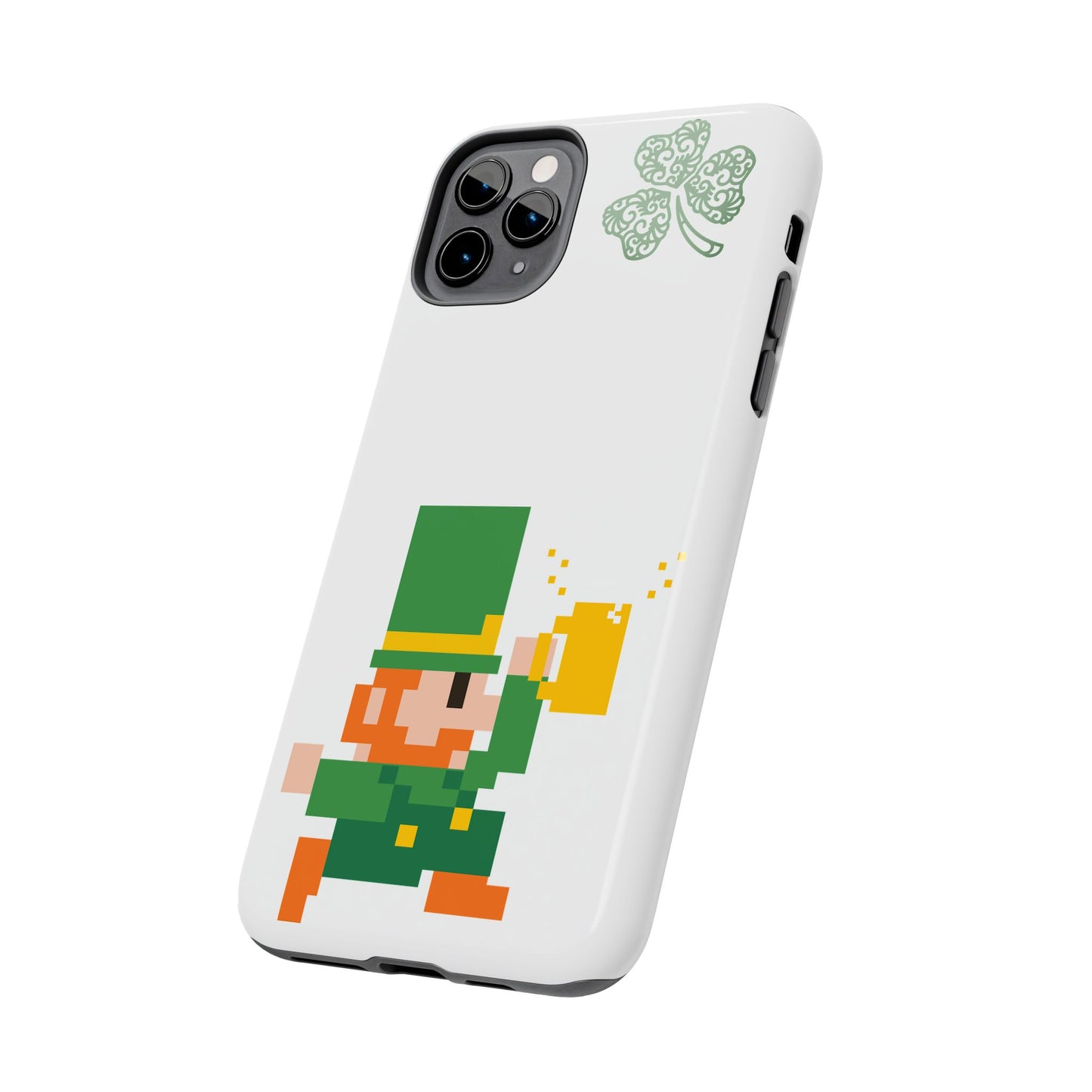 St. Patrick's Pixel Leprechaun Tough Phone Case — Shamrock & Beer Mug