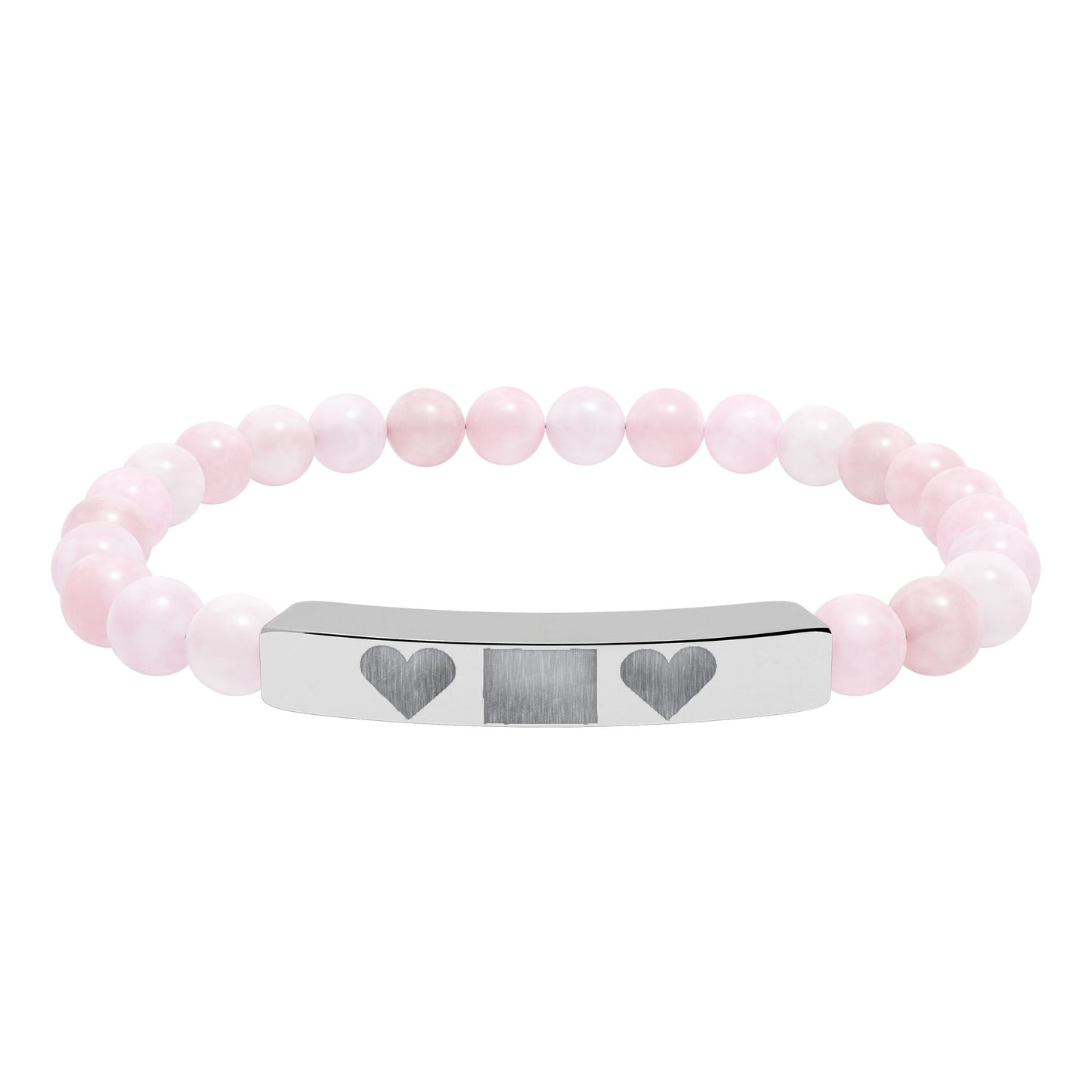 Engravable Natural Stone Bar Bracelet — Personalized Heart Stretch Bead Bracelet I LOVE YOU MOM WITH HEARTS