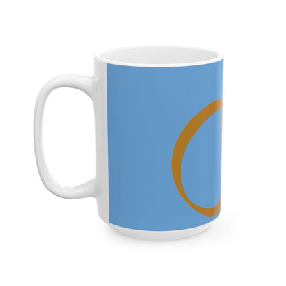 Blue Ceramic Mug with Interlocking Gold Rings – Minimalist Modern Coffee Cup (11oz, 15oz)