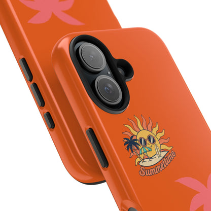 Summertime Palm Tough Phone Case — Retro Sun & Pink Palm Tropical Protective Cover