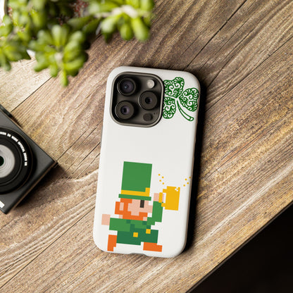 St. Patrick’s Pixel Leprechaun Phone Case — Cute Retro Gaming Clover Design
