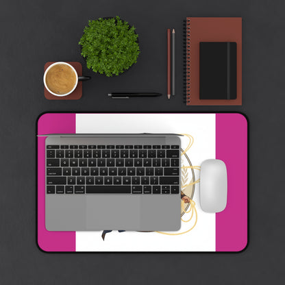 Wonder Warrior Desk Mat — Feminine Heroine Mouse Pad with Gold Armor Illustration
