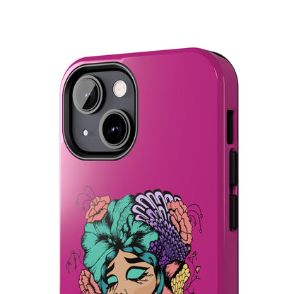 Floral Muse Tough Phone Case — Bold Pink Artistic Portrait Phone Cover