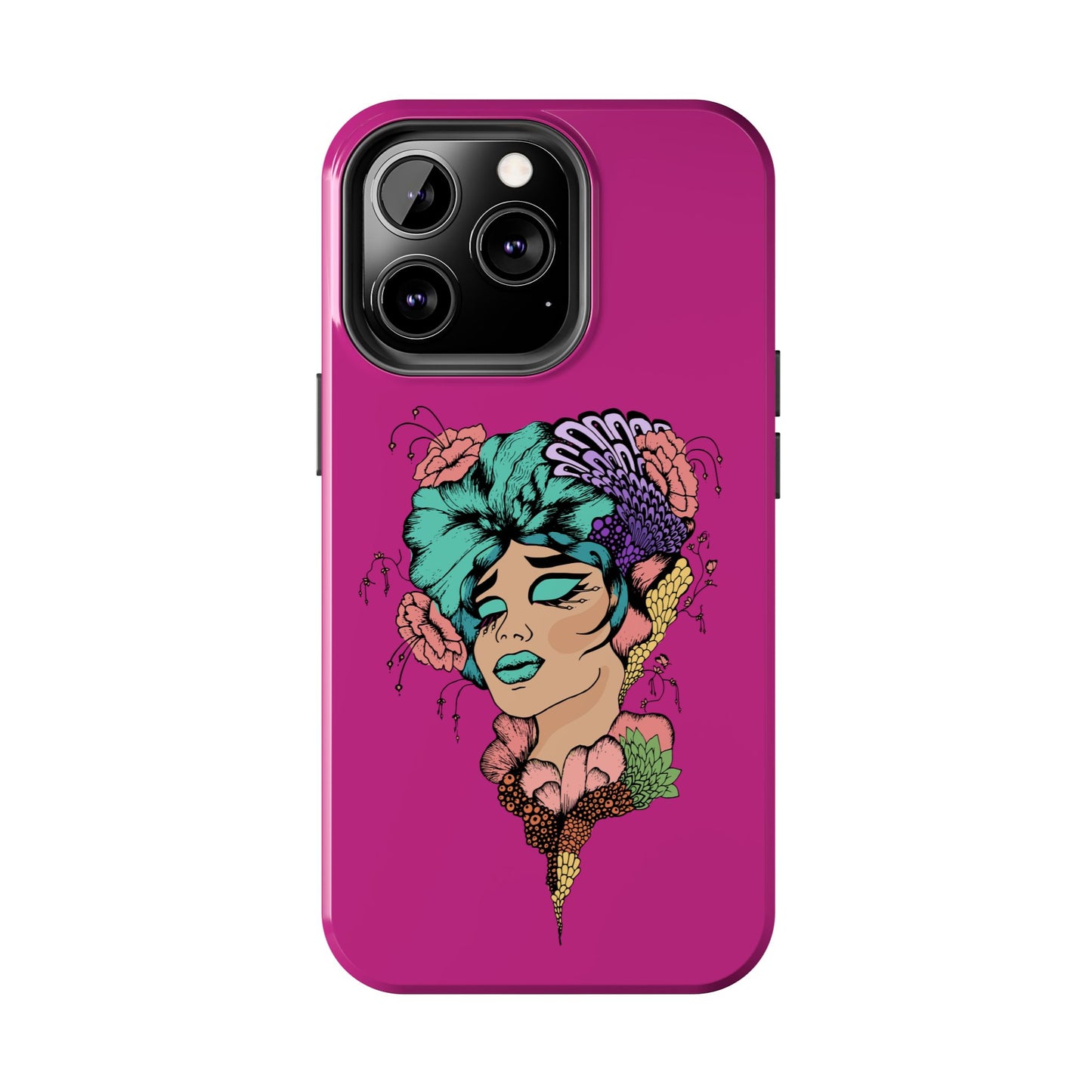 Floral Muse Tough Phone Case — Bold Pink Artistic Portrait Phone Cover