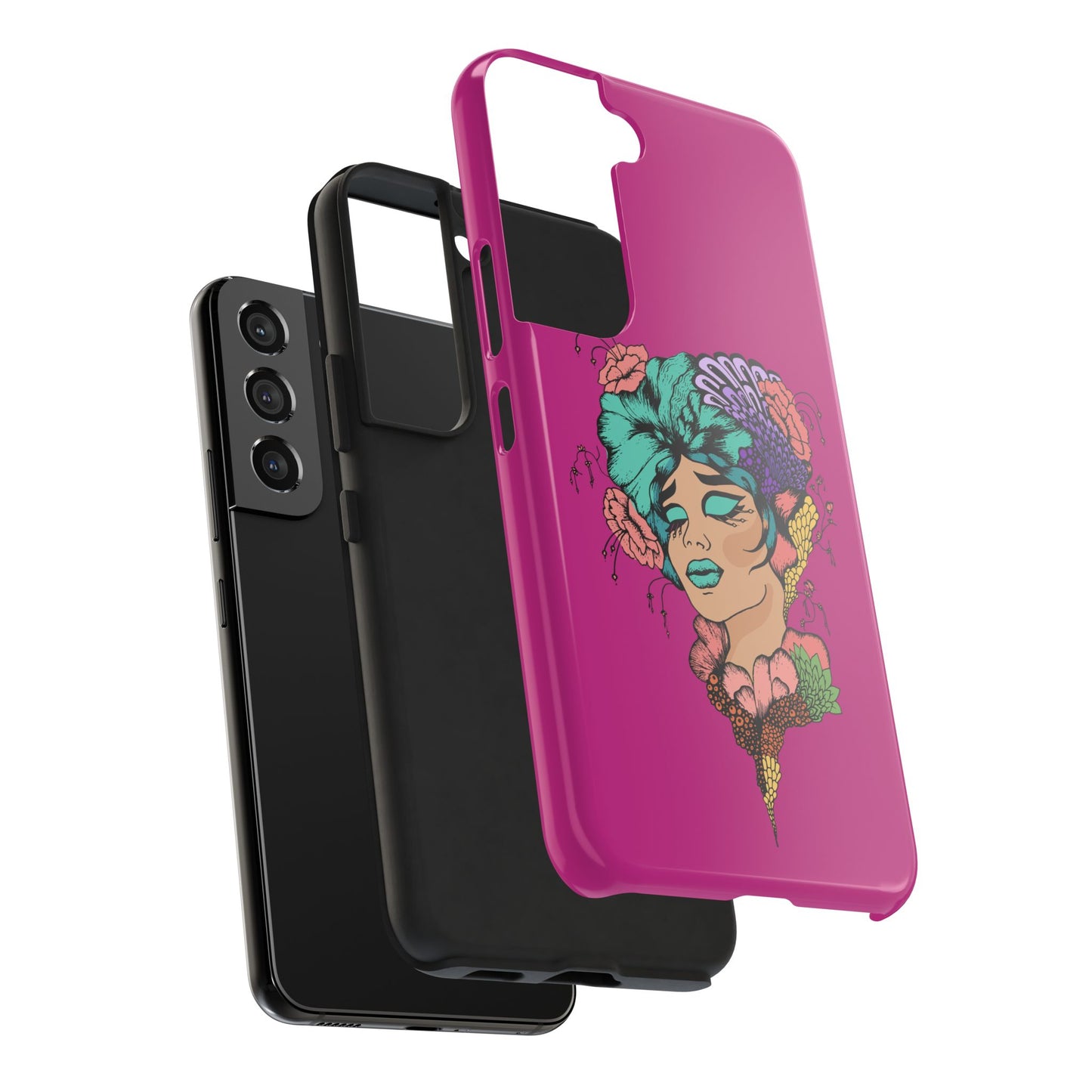 Floral Muse Tough Phone Case — Bold Pink Artistic Portrait Phone Cover