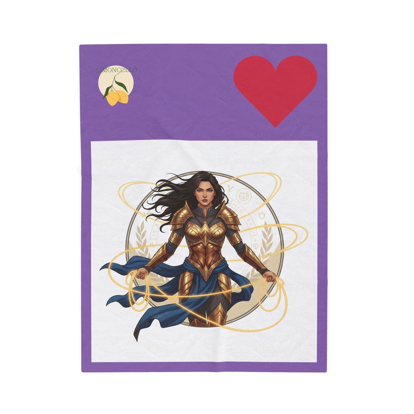Wonder Warrior Velveteen Plush Blanket — Heroine Armor Illustration Throw for Fans