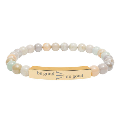 Engraved Natural Stone Stretch Bracelet — Personalized Bar Bead Bracelet