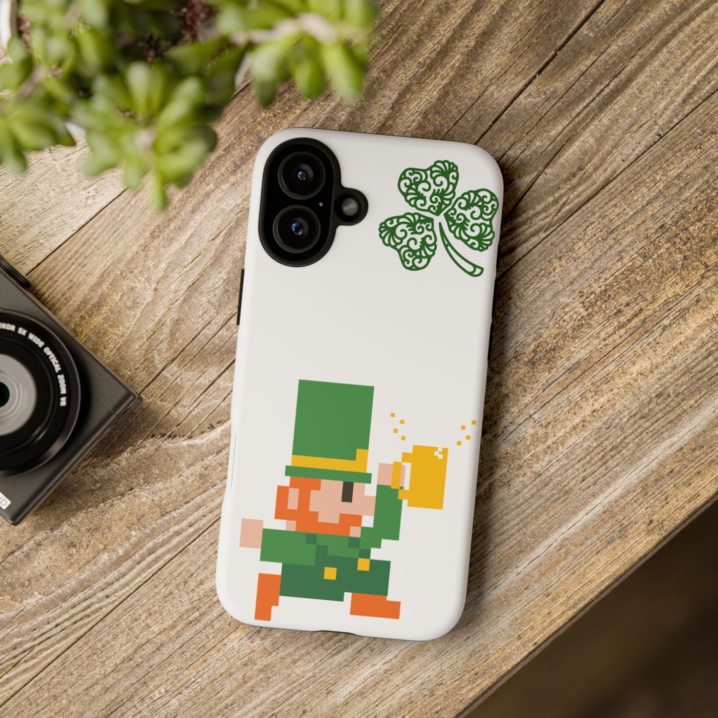 St. Patrick’s Pixel Leprechaun Phone Case — Cute Retro Gaming Clover Design