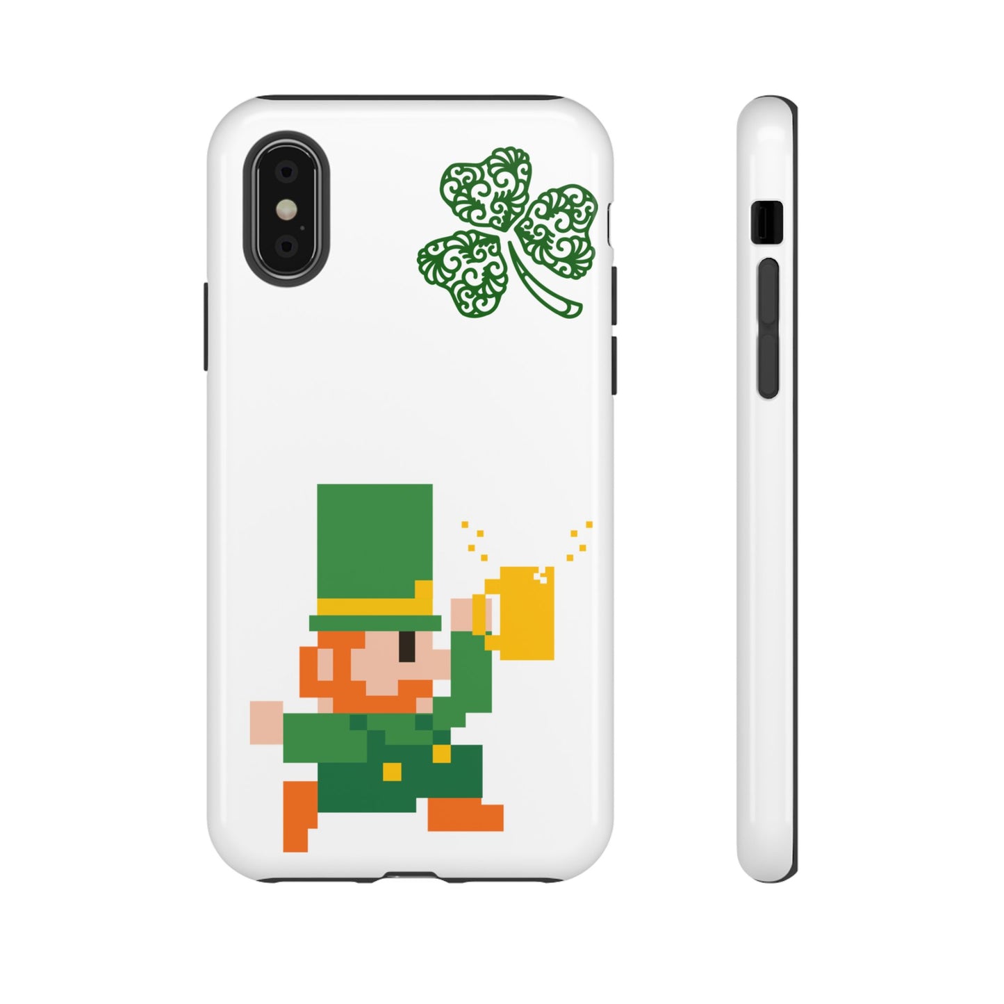 St. Patrick’s Pixel Leprechaun Phone Case — Cute Retro Gaming Clover Design