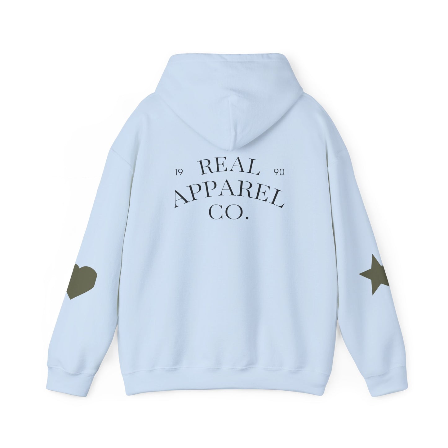 New Day Hoodie — "New Day" Graphic Pullover with Star & Heart Sleeve Accents