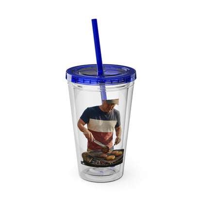 16oz Sunsplash Tumbler with Straw — Beach BBQ Graphic Travel Cup