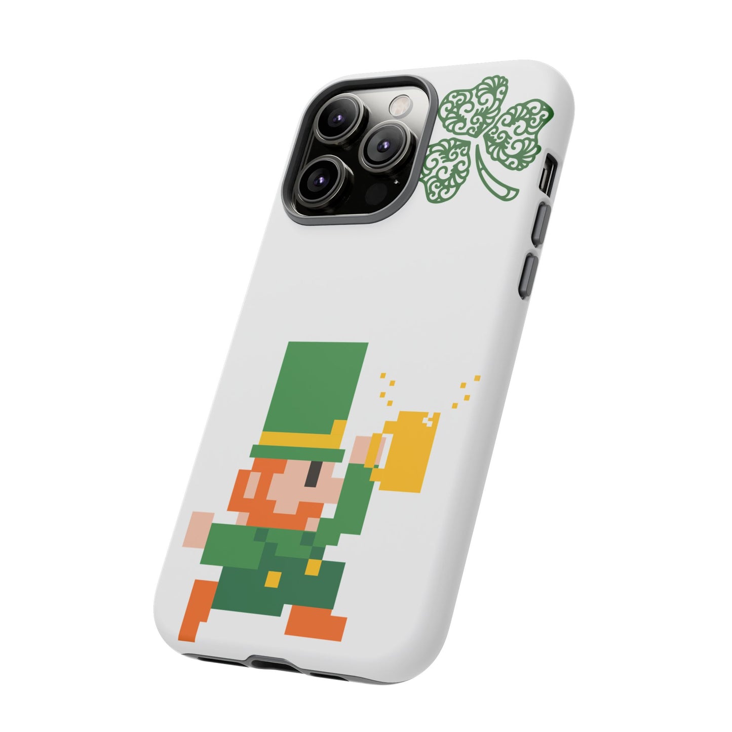 St. Patrick’s Pixel Leprechaun Phone Case — Cute Retro Gaming Clover Design