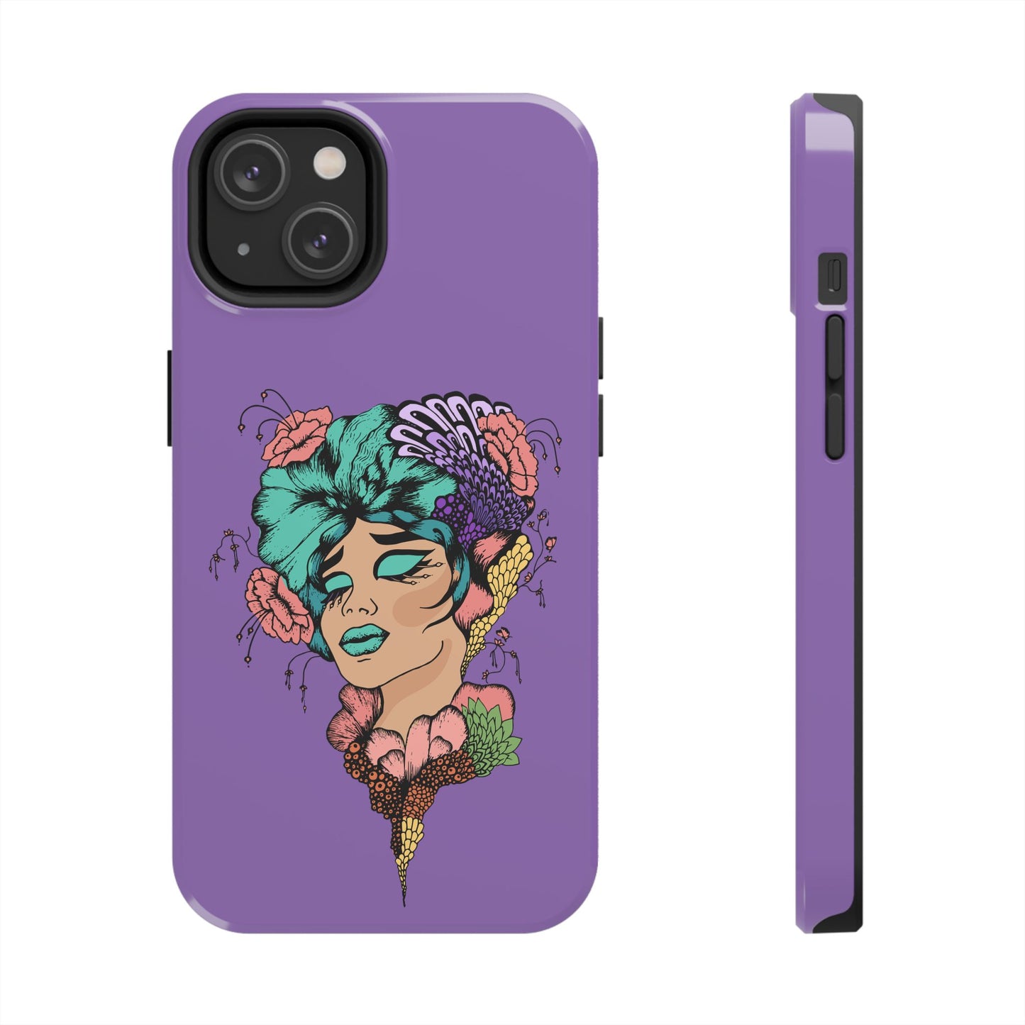 Floral Dreamer Tough Phone Case — Purple Artistic Woman Illustration, Protective iPhone Cover