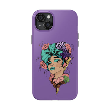 Floral Dreamer Tough Phone Case — Purple Artistic Woman Illustration, Protective iPhone Cover