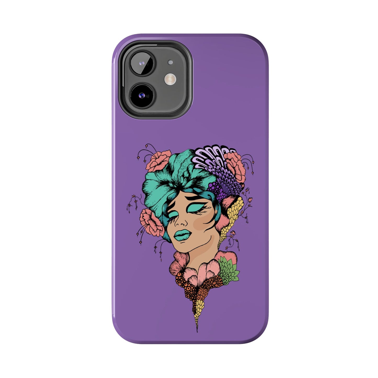 Floral Dreamer Tough Phone Case — Purple Artistic Woman Illustration, Protective iPhone Cover