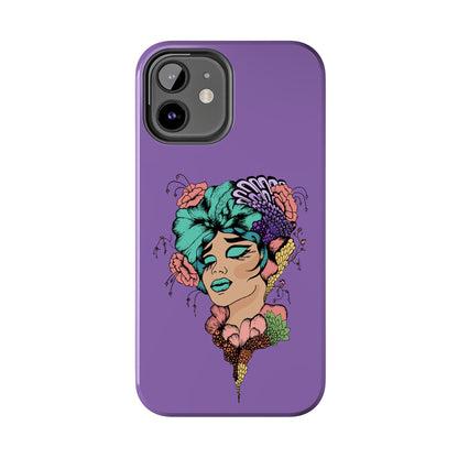 Floral Dreamer Tough Phone Case — Purple Artistic Woman Illustration, Protective iPhone Cover