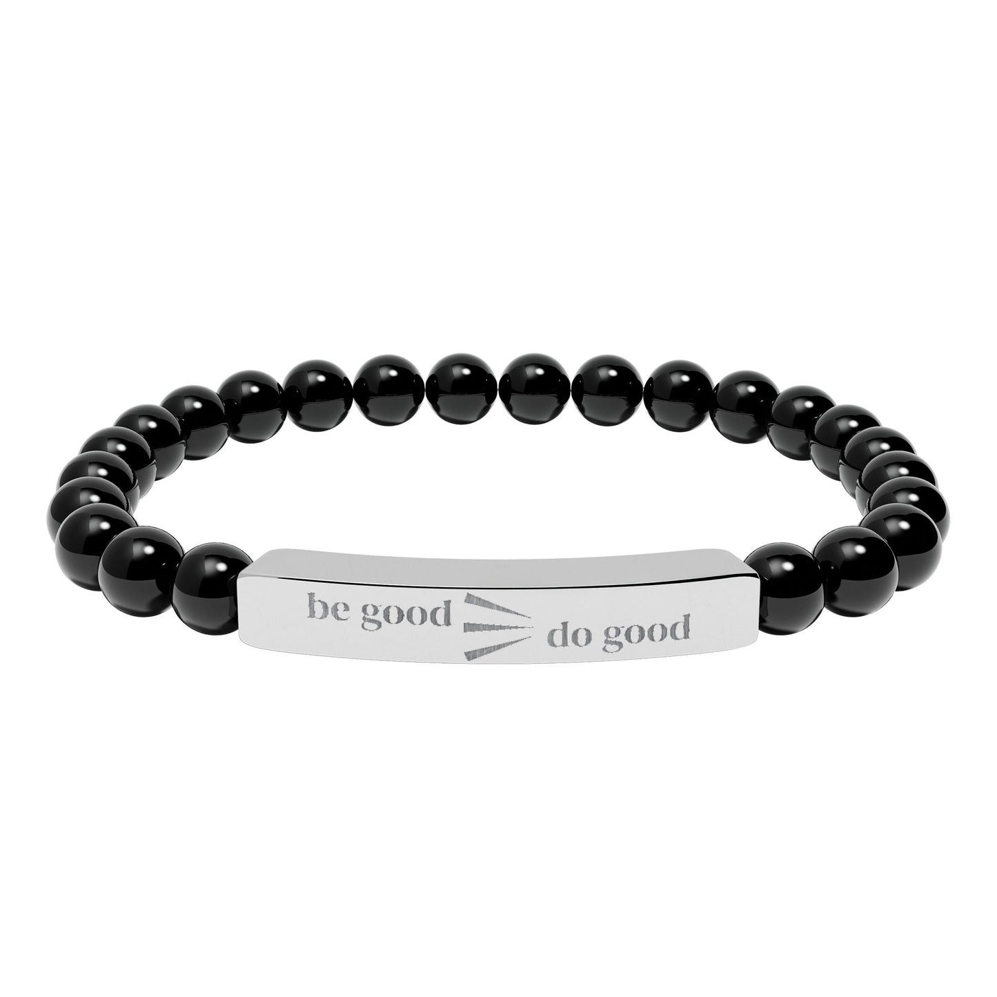 Engraved Natural Stone Stretch Bracelet — Personalized Bar Bead Bracelet
