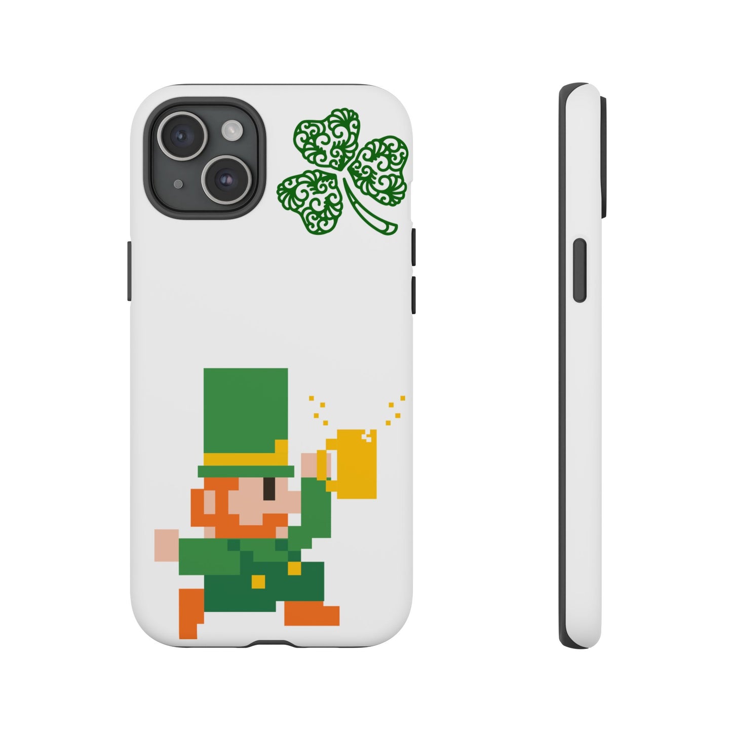 St. Patrick’s Pixel Leprechaun Phone Case — Cute Retro Gaming Clover Design