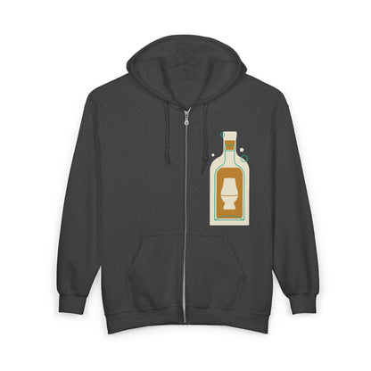 Zip Hoodie with Bottle & Digital Timer Design — Vintage Liqueur Bottle Graphic