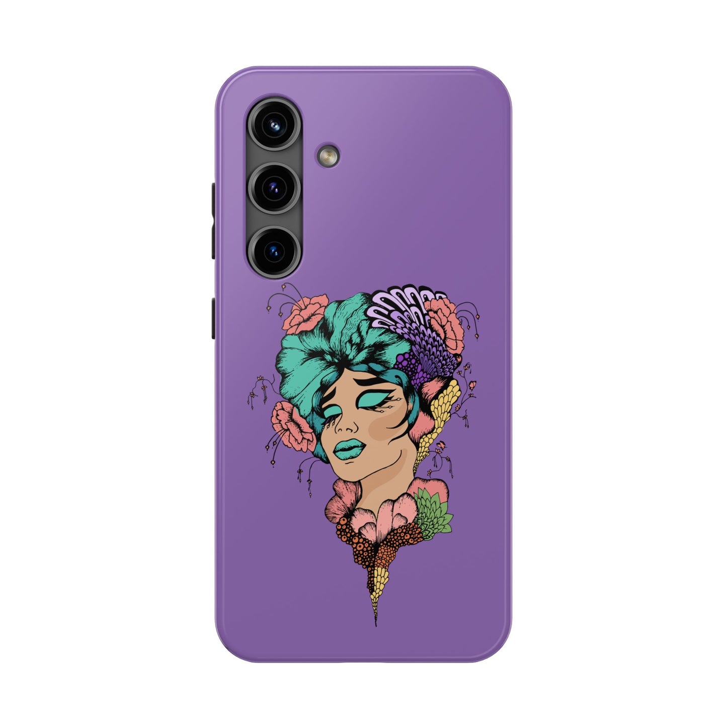 Floral Dreamer Tough Phone Case — Purple Artistic Woman Illustration, Protective iPhone Cover