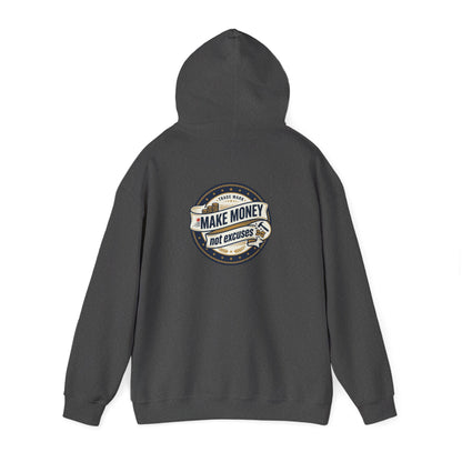 Make Money Not Excuses Hoodie — Motivational Vintage Badge Hooded Sweatshirt